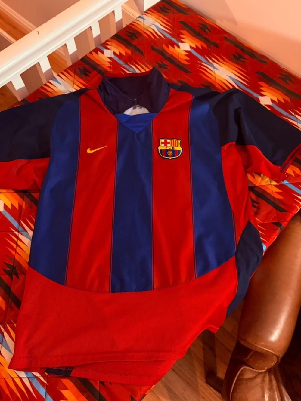 Nike Old School Navy Blue, Red, Yellow, Ronaldinho Soccer Jersey - Picture 5 of 11
